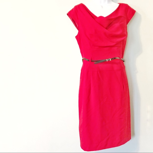 NWOT Calvin Klein Belted Cap Sleeve Red Dress - Picture 4 of 7